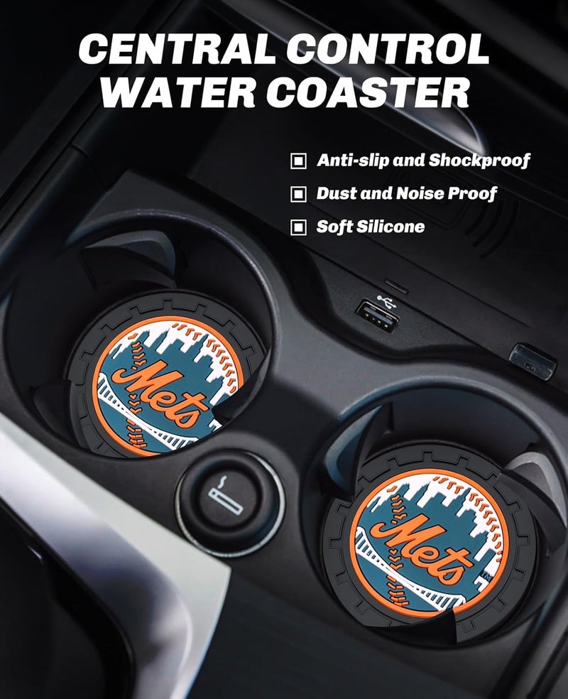 Kaleduo 2PCS Car Cup Holder Coaster,Auto Cup Holder Insert Coaster for New York Mets Baseball Fans, Non-Slip Car Drink Holder Mat, Interior Accessories, NY Mets - Image 2